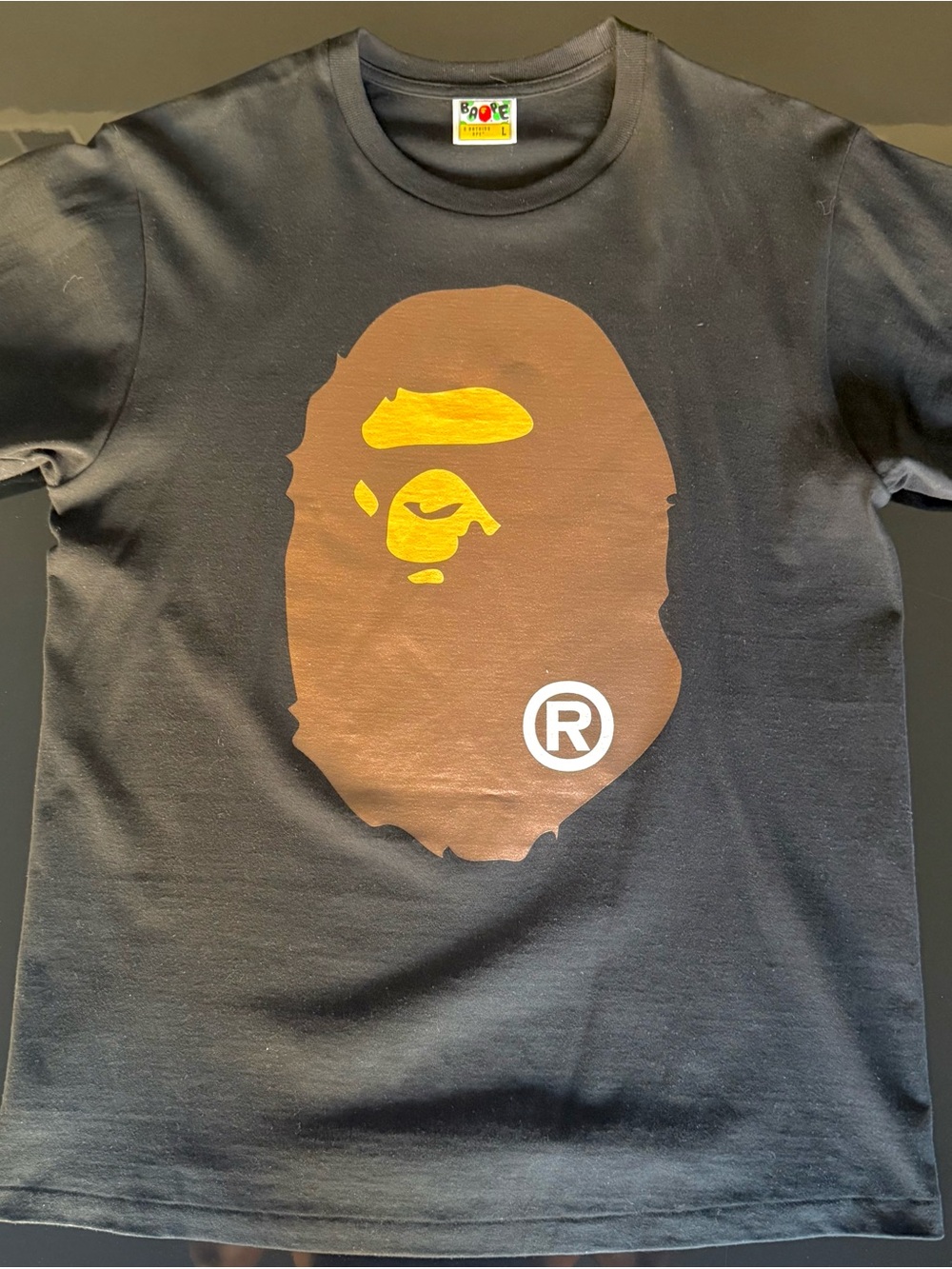 Bape Black T-Shirt with Brown and Yellow Ape Head Graphic